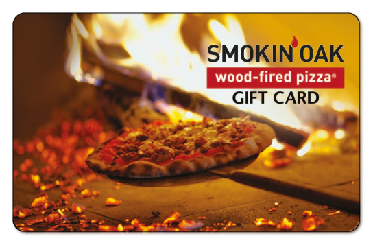 smokin oak logo over pizza in a stove oven